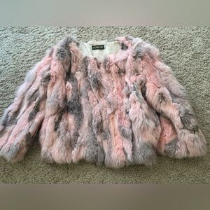 Pink & Grey Genuine Rabbit Fur Jacket